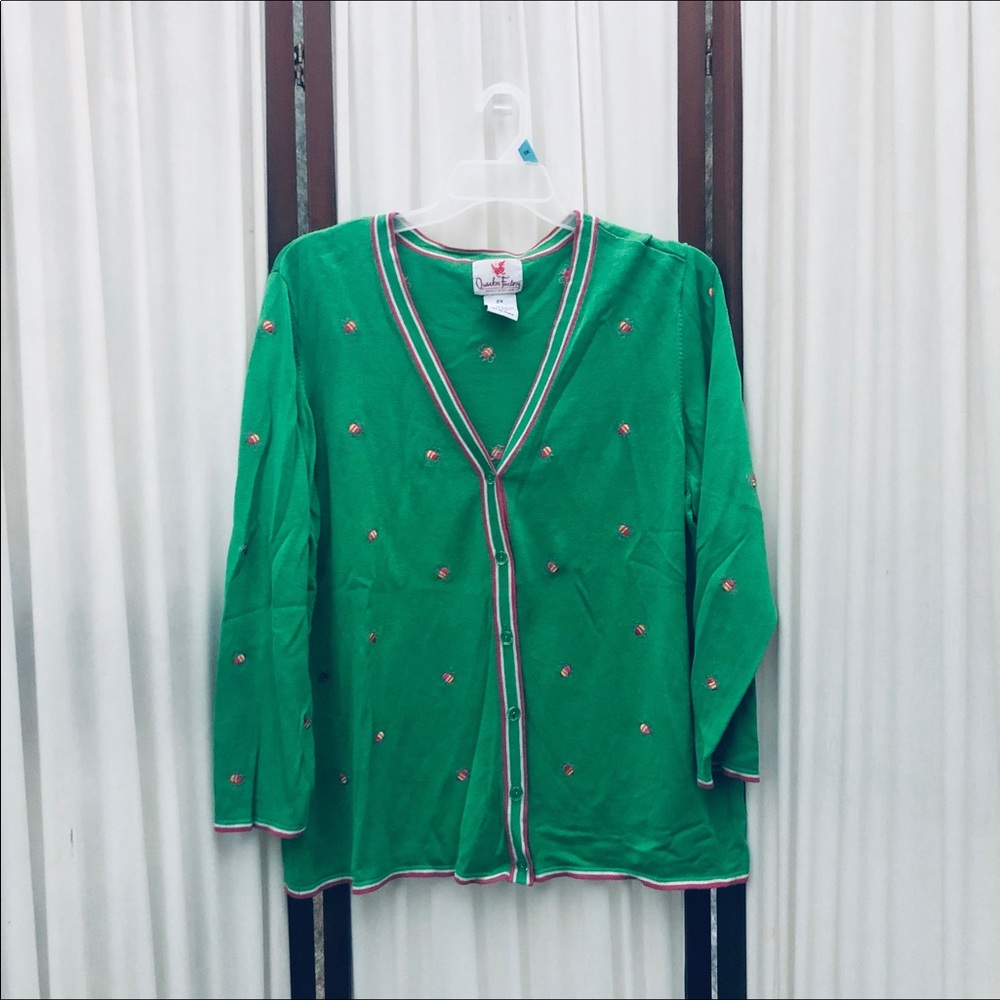 QVC Quacker Factory Embroidered V Neck Cardigan
